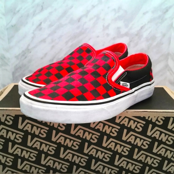 Vans Shoes - Vans Checker-Board Slip On Sneakers Shoes Men Size 5 Women 6.5 Red Black